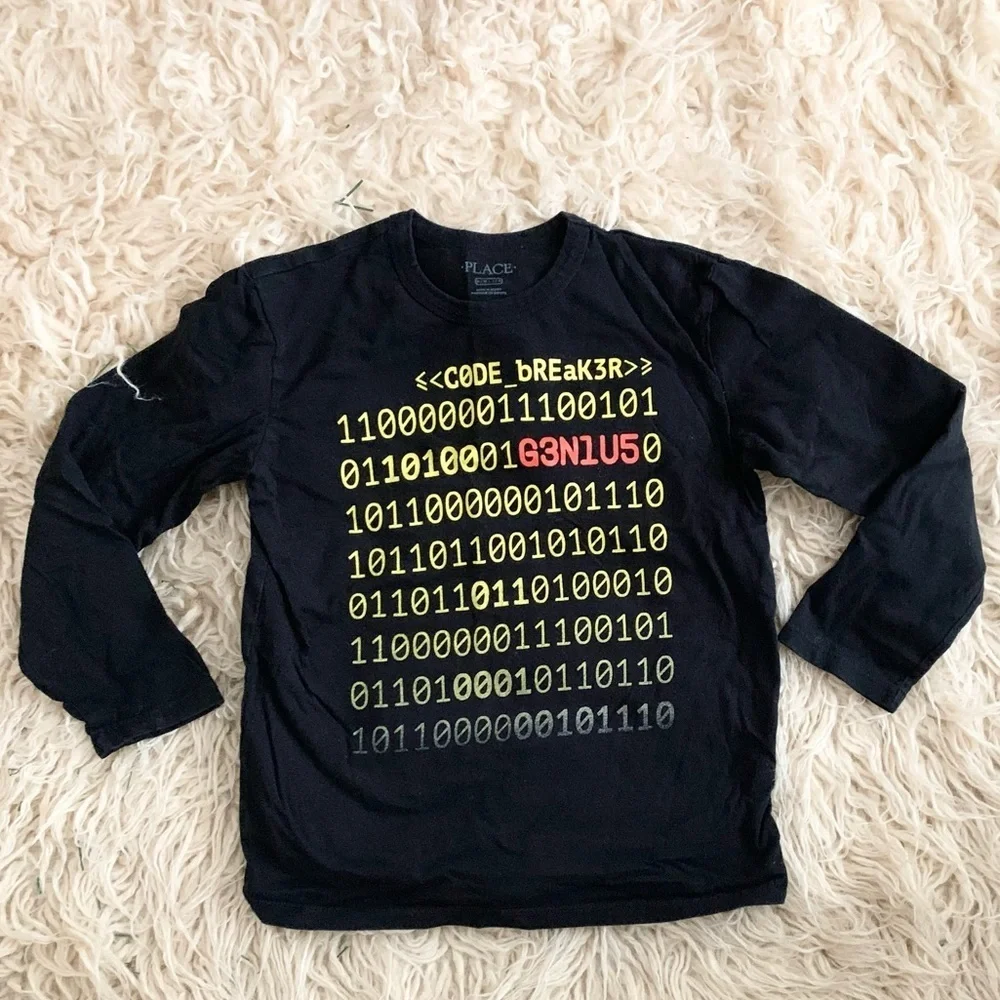Children’s Place | Long Sleeve Top Black Shirt Coding Yellow Genius Red